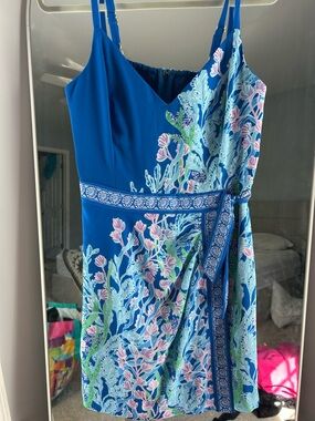 Lilly Pulitzer Blue Floral Wrap-Style Sleeveless Jumpsuit